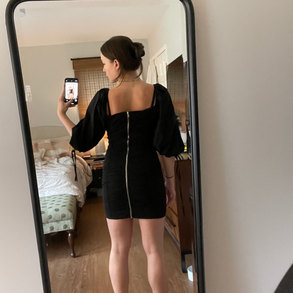 Black Mini Ruched Dress - Picture 2 of 4
